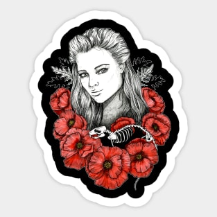 Girl with Poppy Flowers Sticker